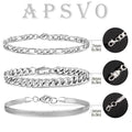 APSVO 3 Pcs Sterling Silver Bracelets for Men Women Boys,Charm Bracelet Cuban Link Curb Figaro Herringbone Chain Bracelets Set Jewelry Birthday Teen Graduation Father's Day Gifts 6.5/7/7.5/8.3/9 Inch