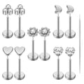 18G Flat Back Earrings Stud 316L Surgical Steel Nose Stud Rings Threadless Tragus Labret Cartilage Medusa Conch Body Piercing Jewelry Hypoallergenic for Women Men 5Pairs Silver