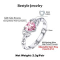Bestyle Infinity Love Celtic Knot Rings Women Sterling Silver Heart Rings October Pink Tourmaline Gemstone Rings for Her Mom Daughter