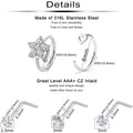 Briana Williams 20G Surgical Steel Nose Rings Hoop Paved CZ Flower Nose Piercing Jewelry