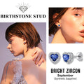Bestyle Birthstone Stud Earrings for Women, 925 Sterling Silver Heart Diamond Studs Earrings Birthday/Christmas Gifts - September