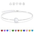 APSVO 18K White Gold Plated Love Heart Charm Bracelets for Women Teen Girls Kid Mom,CZ S925 Sterling Silver April Birthstone Bracelets with Crystal,Dainty Birthday Mother's Day Jewelry Gifts for Her