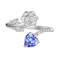 Beautlace Rose Heart Birthstone Ring,925 Sterling Silver Adjustable Open Heart Rings Jewelry Gifts for Women Mom -December