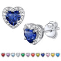 Bestyle Birthstone Stud Earrings for Women, 925 Sterling Silver Heart Diamond Studs Earrings Birthday/Christmas Gifts - September
