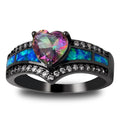 Black Engagement Ring for Women Mystic Topaz CZ Heart Promise Ring Gift for Her Ginger Lyne