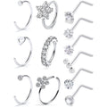 Briana Williams 20G Surgical Steel Nose Rings Hoop Paved CZ Flower Nose Piercing Jewelry