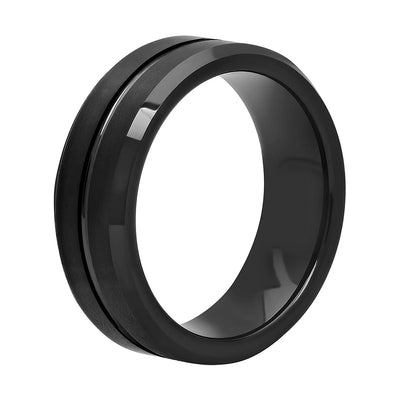 Men's Black Tungsten 8MM Grooved Comfort Fit Wedding Band by Brilliance Fine Jewelry - Mens Ring