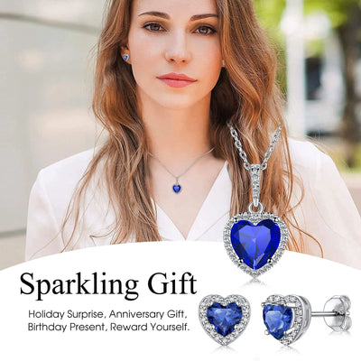 Bestyle Birthstone Stud Earrings for Women, 925 Sterling Silver Heart Diamond Studs Earrings Birthday/Christmas Gifts - September