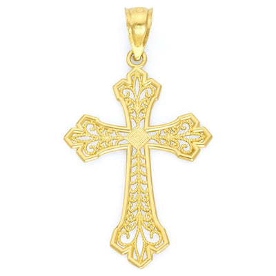 Golden Fire Solid 10k Gold Cross Pendant - Religious Jewelry Gifts for Women