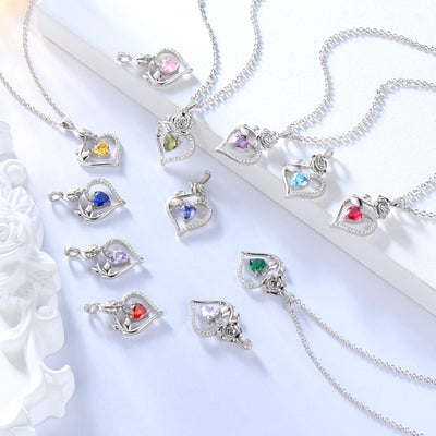 Beautlace 925 Sterling Silver Birthstone Necklace Rose Flower Heart Pendant Jewelry Christmas Valentines Mother's Day Gifts for Women Mom Wife/Lover