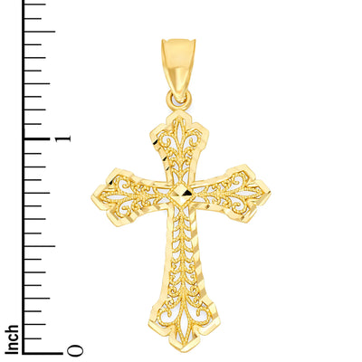 Golden Fire Solid 10k Gold Cross Pendant - Religious Jewelry Gifts for Women