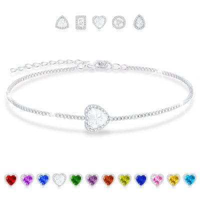 APSVO 18K White Gold Plated Love Heart Charm Bracelets for Women Teen Girls Kid Mom,CZ S925 Sterling Silver April Birthstone Bracelets with Crystal,Dainty Birthday Mother's Day Jewelry Gifts for Her