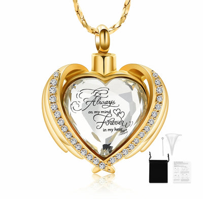 Cremation Jewelry Angel Wing Heart Urn Pendant Necklaces for Women Crystal Birthstone Urns for Human Ashes Memorial Locket Keepsake Ashes Jewelry