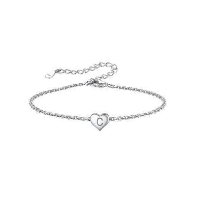 Silvora Initial C Bracelet Women Sterling Silver Letter Chic Silver Heart Bracelets
