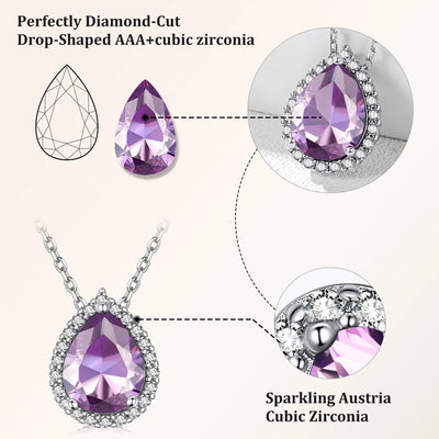 Bestyle Created Diamond Necklace June Alexandrite Teardrop Birthstone Pendant Necklace Women Sterling Silver CZ Necklace Jewelry Gift