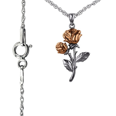 Brilliance Fine Jewelry Women's Rose Pendant in Two Tone Sterling Silver with 14KT Gold Plate