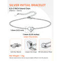 Silvora Initial C Bracelet Women Sterling Silver Letter Chic Silver Heart Bracelets