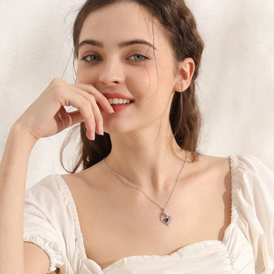 Beautlace 925 Sterling Silver Birthstone Necklace Rose Flower Heart Pendant Jewelry Christmas Valentines Mother's Day Gifts for Women Mom Wife/Lover