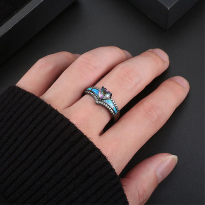 Black Engagement Ring for Women Mystic Topaz CZ Heart Promise Ring Gift for Her Ginger Lyne