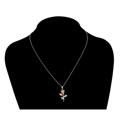 Brilliance Fine Jewelry Women's Rose Pendant in Two Tone Sterling Silver with 14KT Gold Plate