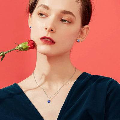 Bestyle Birthstone Stud Earrings for Women, 925 Sterling Silver Heart Diamond Studs Earrings Birthday/Christmas Gifts - September