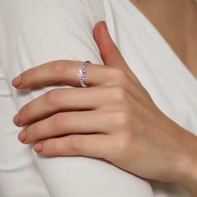 Bestyle Infinity Love Celtic Knot Rings Women Sterling Silver Heart Rings October Pink Tourmaline Gemstone Rings for Her Mom Daughter