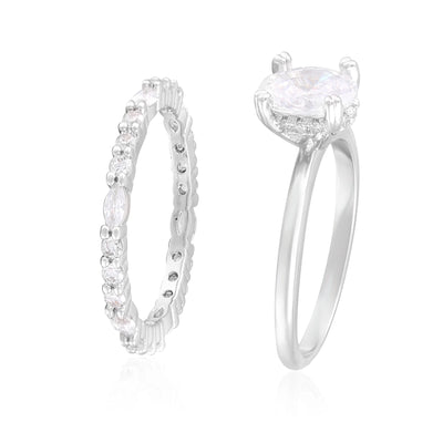 Believe in Brilliance Women's size 8 Fine Silver Plate Oval Bridal Ring Set with CZ Stones