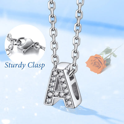 Silvora Women's Cubic Zirconia Initial Necklaces Sterling Silver Pendant Jewelry Gifts, Letter A