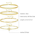 Gold Bracelets for Women Girls, 24K Real Gold Plated A-Z Letter Sets Link Chain Bracelets Stack, Lucky Clover Trendy Adjustable Bracelets Dainty Jewelry