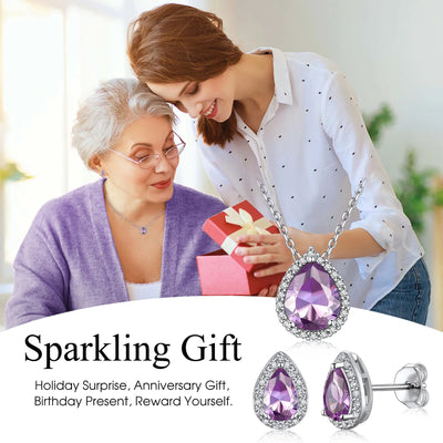 Bestyle Created Diamond Necklace June Alexandrite Teardrop Birthstone Pendant Necklace Women Sterling Silver CZ Necklace Jewelry Gift